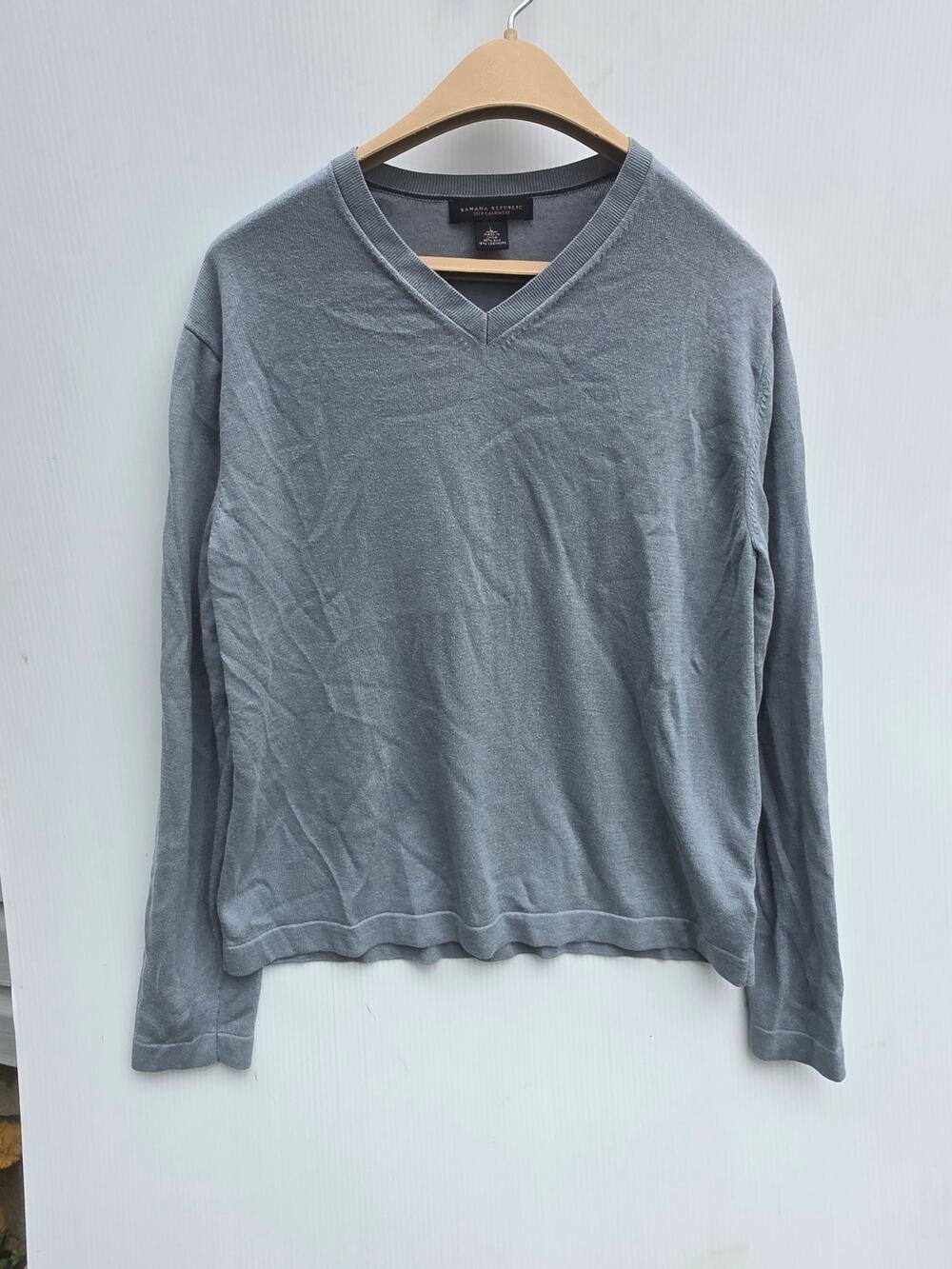 Banana Republic Blue Silk Cashmere V-Neck Classic Luxury Sweater Size Large